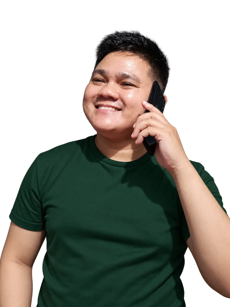 Jethro smiling while speaking on the phone